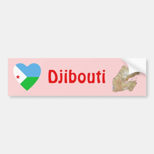 Djibouti Flag Heart + Map Bumper Sticker (Front)