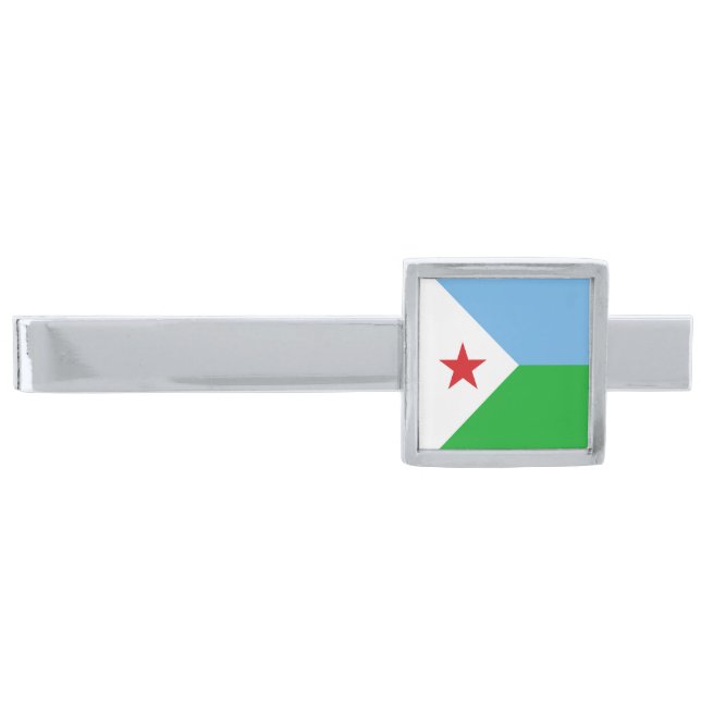Djibouti Flag Silver Finish Tie Bar (Front)