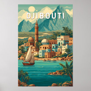 Djibouti Illustration Travel Art Vintage Poster