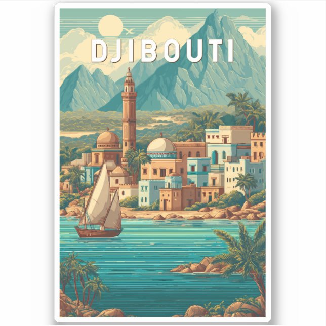Djibouti Illustration Travel Art Vintage Sticker (Front)