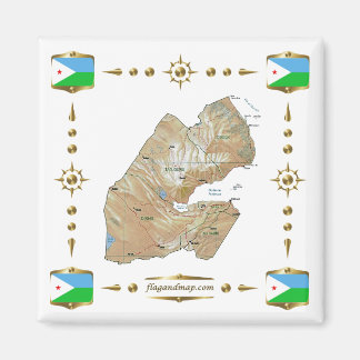 Djibouti Map + Flags Magnet