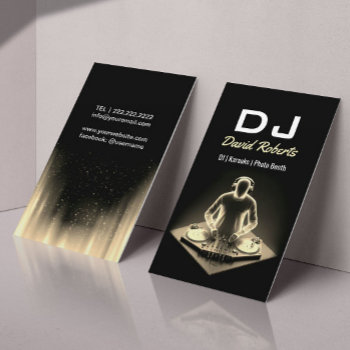 Djs Karaoke Modern Black Gold Music Event Business Card by cardfactory at Zazzle