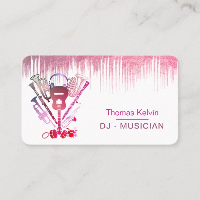 DJs Music Instruments Event Organizer Pink  Business Card (Front)