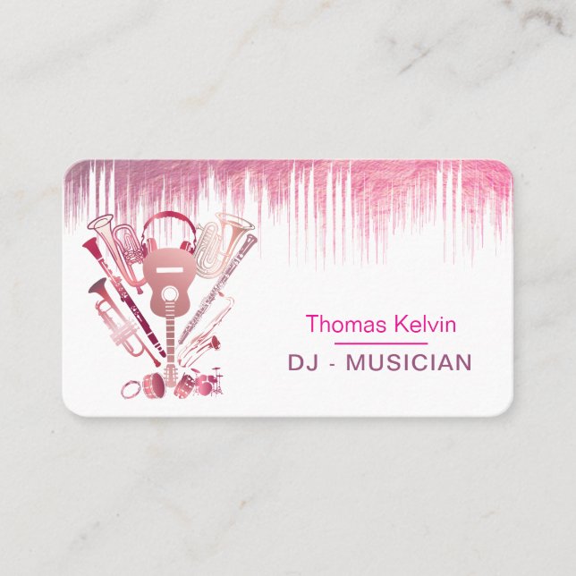 DJs Music Instruments Event Organizer Rose Gold Business Card (Front)