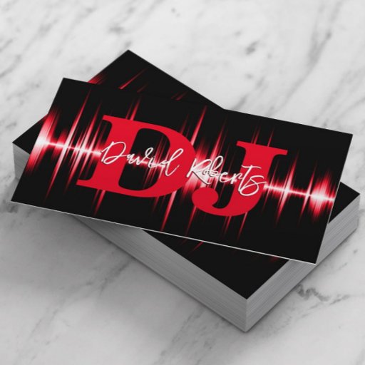 Customizable DJs Professional Sound Wave Bold Red Business Card