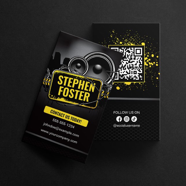 DJs Signer Music Producer Black Yellow Splash Business Card (Creator Uploaded)