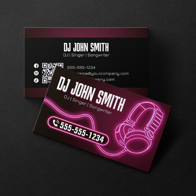 Djs Singer Songwriter Headphone Neon Music Produce Business Card (Creator Uploaded)