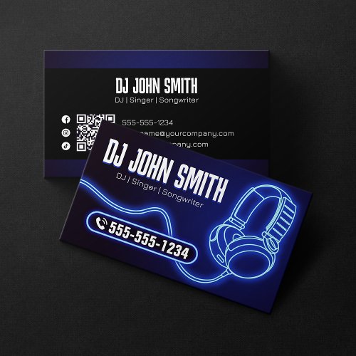 Djs Singer Songwriter Headphone Neon Music Produce Business Card