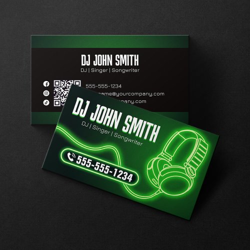 Djs Singer Songwriter Headphone Neon Music Produce Business Card