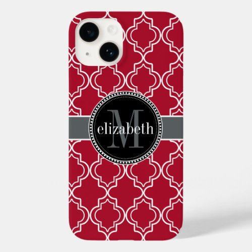 Dk Berry Red Black Moroccan Quatrefoil Monogram Case_Mate iPhone 14 Case