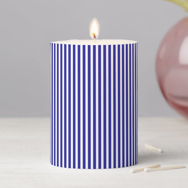 Dk Blue Stripes  Pillar Candle (In Situ)