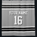 Dk Gray Black White Stripes Sports Jersey Shower Curtain<br><div class="desc">Preppy Sporty Black and White Stripes Team Jersey / Sports Jersey / Football Jersey with Custom Name, Custom Number on a Solid Color Background ========== Customize this with your own name or team name and a number. You can change the size, color and placement of the text if you need...</div>