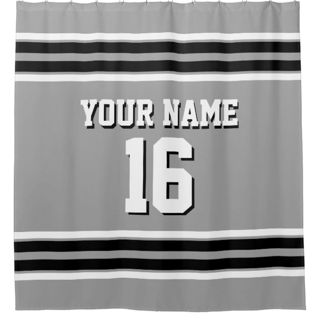 Dk Gray Black White Stripes Sports Jersey Shower Curtain (Front)