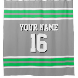 Dk Gray Emerald Green White Stripes Sports Jersey Shower Curtain