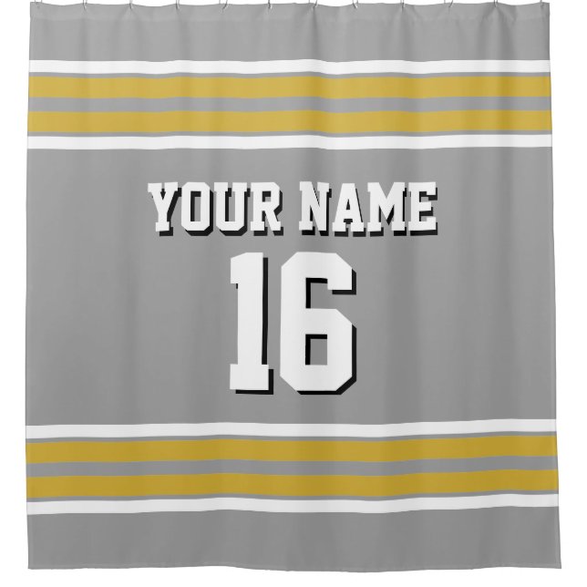 Dk Gray Gold White Stripes Sports Jersey Shower Curtain (Front)
