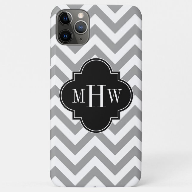 Dk Gray Lg Chevron Black Quatrefoil 3 Monogram Case-Mate iPhone Case (Back)