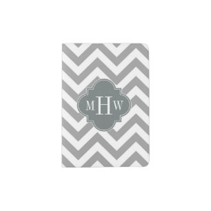 Dk Gray Lg Chevron Charcoal Quatrefoil 3 Monogram Passport Holder