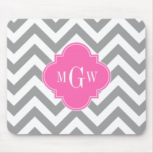 Dk Gray Lg Chevron Hot Pink Quatrefoil 3 Monogram Mouse Pad