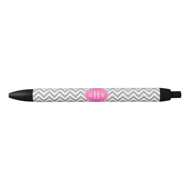 Dk Gray Lg Chevron Hot Pink Quatrefoil 3 Monogram Pen (Front)