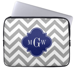 Dk Gray Lg Chevron Navy Quatrefoil 3 Monogram Laptop Sleeve