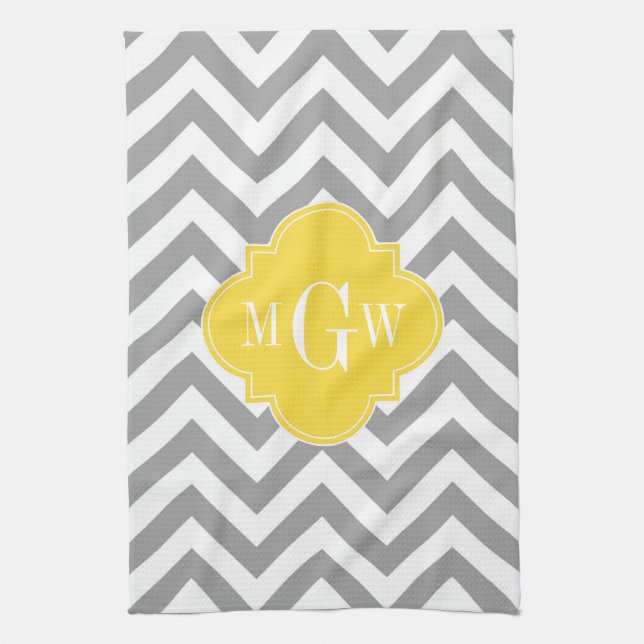 Dk Gray Lg Chevron Pineapple Quatrefoil 3 Monogram Kitchen Towel (Vertical)