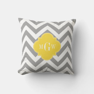 Dk Gray Lg Chevron Pineapple Quatrefoil 3 Monogram Throw Pillow
