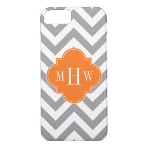 Dk Gray Lg Chevron Pumpkin Quatrefoil 3 Monogram iPhone 8/7 Case
