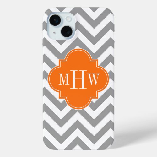 Dk Gray Lg Chevron Pumpkin Quatrefoil 3 Monogram iPhone 15 Plus Case