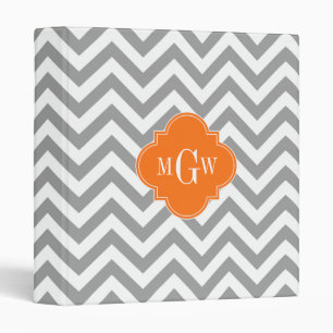 Dk Gray Lg Chevron Pumpkin Quatrefoil 3 Monogram Ring Binder