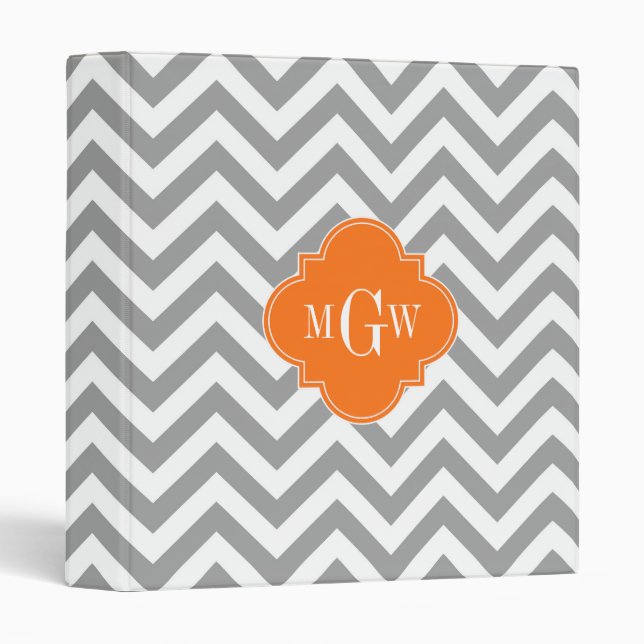 Dk Gray Lg Chevron Pumpkin Quatrefoil 3 Monogram Ring Binder (Front/Spine)