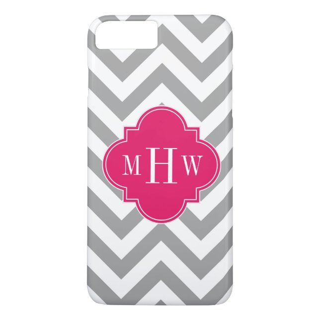 Dk Gray Lg Chevron Raspberry Quatrefoil 3 Monogram Case-Mate iPhone Case (Back)