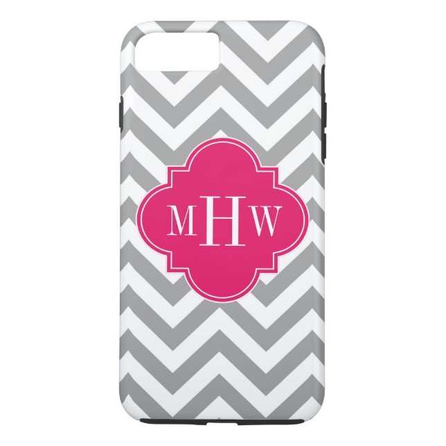 Dk Gray Lg Chevron Raspberry Quatrefoil 3 Monogram Case-Mate iPhone Case (Back)