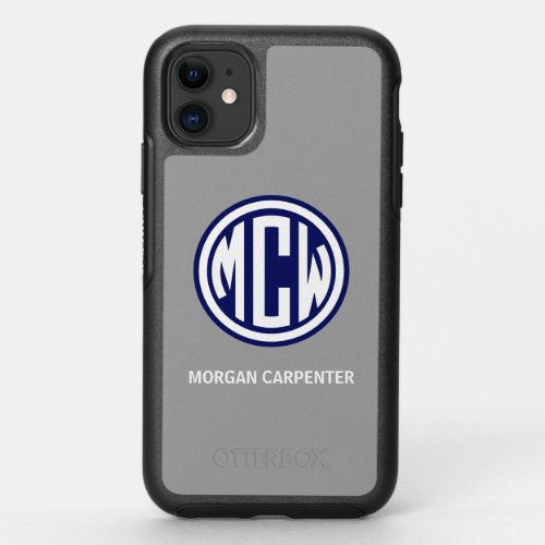 Dk Gray Navy 3I White Circle Monogram Font DIY BG OtterBox Symmetry iPhone 11 Case