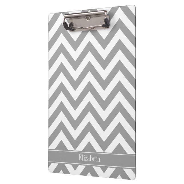 Dk Gray White LG Chevron Dk Gray Name Monogram Clipboard (Left)