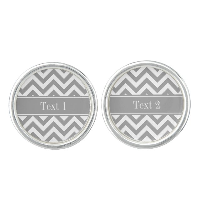 Dk Gray White LG Chevron Dk Gray Name Monogram Cufflinks (Front)
