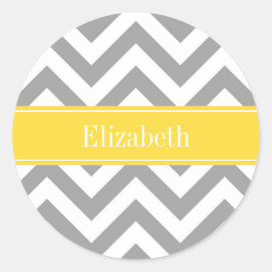 Dk Gray White LG Chevron Pineapple Name Monogram Classic Round Sticker