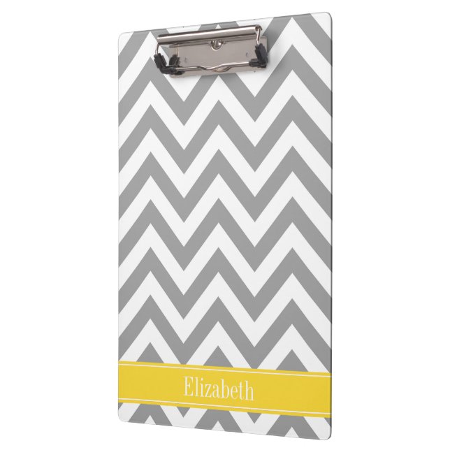 Dk Gray White LG Chevron Pineapple Name Monogram Clipboard (Left)