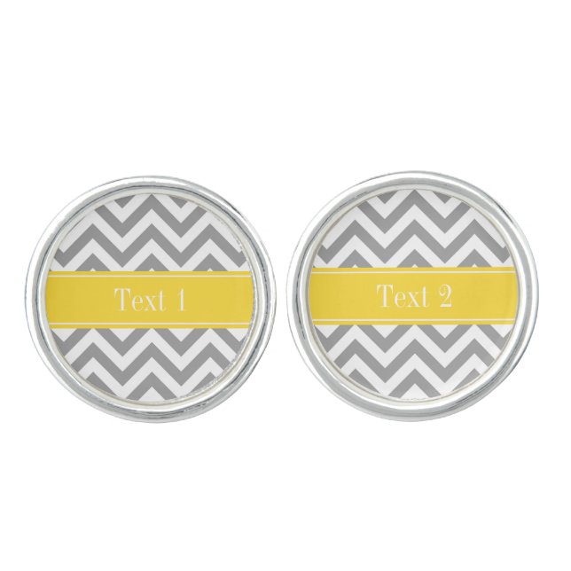 Dk Gray White LG Chevron Pineapple Name Monogram Cufflinks (Front)