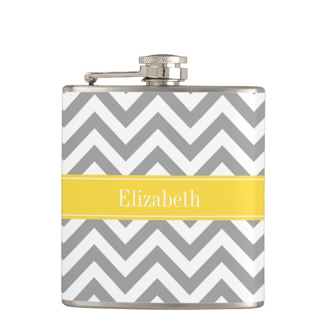 Dk Gray White LG Chevron Pineapple Name Monogram Flask (Front)