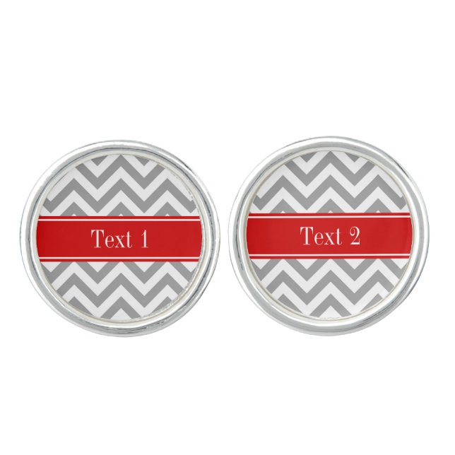 Dk Gray White LG Chevron Red Name Monogram Cufflinks (Front)
