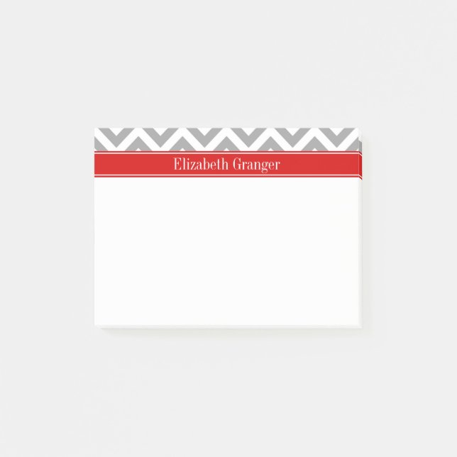 Dk Gray White LG Chevron Red Name Monogram Post-it Notes (Front)