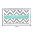 Dk Gray White LG Chevron Turquoise Name Monogram