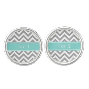 Dk Gray White LG Chevron Turquoise Name Monogram Cufflinks