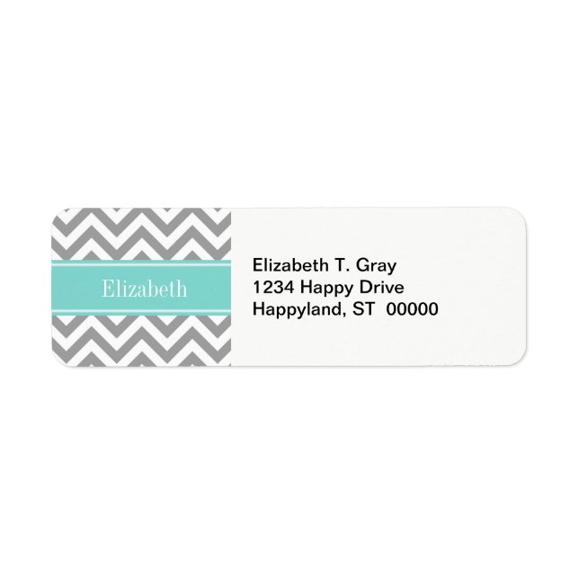 Dk Gray White LG Chevron Turquoise Name Monogram Label (Front)