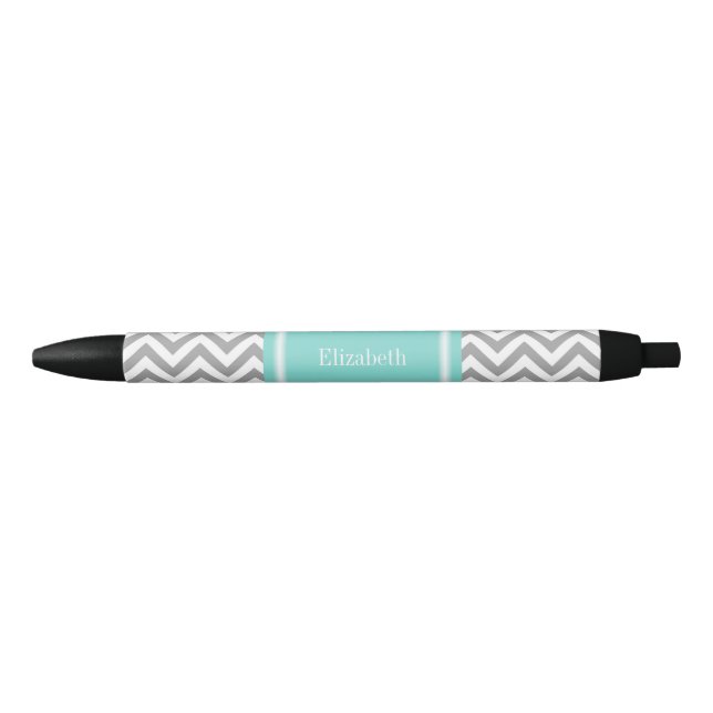 Dk Gray White LG Chevron Turquoise Name Monogram Pen (Front)