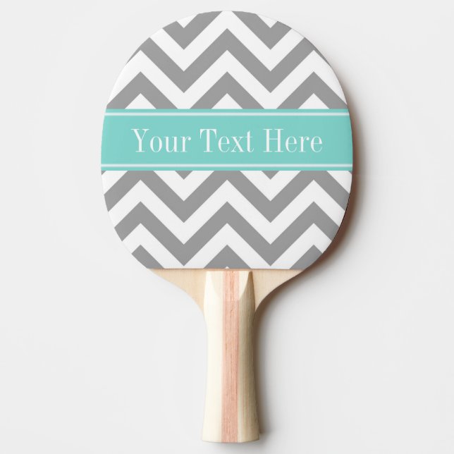 Dk Gray White LG Chevron Turquoise Name Monogram Ping Pong Paddle (Front)