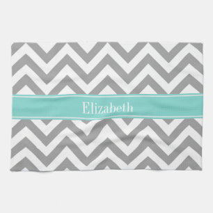 Dk Gray White LG Chevron Turquoise Name Monogram Towel