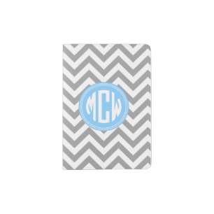 Dk Gray Wht LG Chevron Sky Blue Circle 3I Monogram Passport Holder