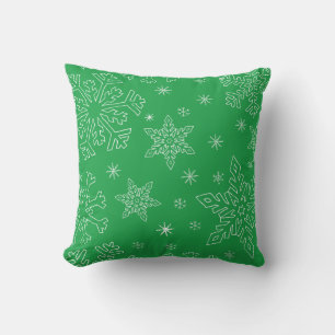 Dk Green Christmas BG Snowflake Boarder Clipart Throw Pillow