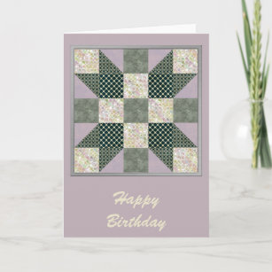 Dk Green & Lavender Star Patch Quilt Card